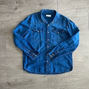 Madewell Men’s Denim Western Perfect Shirt in Garment Dyed Indigo- XXL